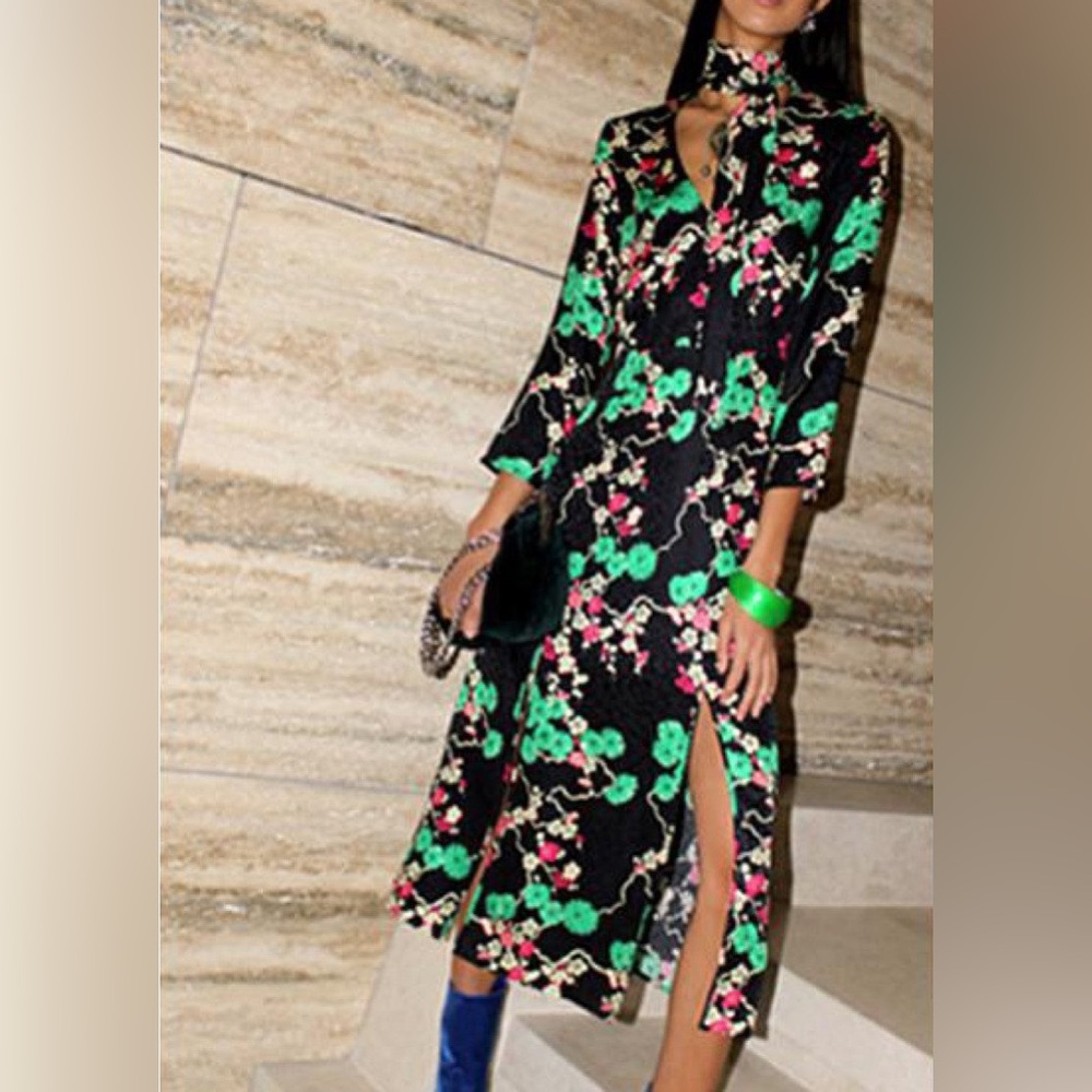 RIXO London Silk Stella Cherry Blossom Midi Dress